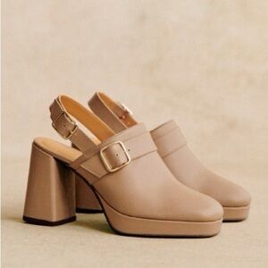 [🌟 PRICE FIRM] SEZANE Rebecca High Clogs Slingback Heels Light Beige Leather